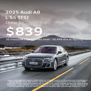 Angle view of 2025 Audi A8 L driving
